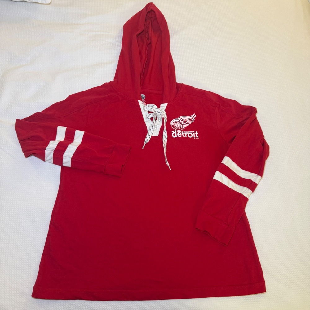 NHL Detroit Red Wings Lace Up Hoodie Youth Large 12/14 Red Long Sleeve Shirt